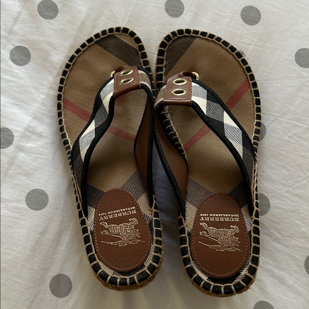 Burberry Brown and Black Checkered Sandals